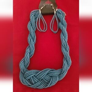 Standing Ovation Braided Teal-Blue Seed Bead Necklace Set